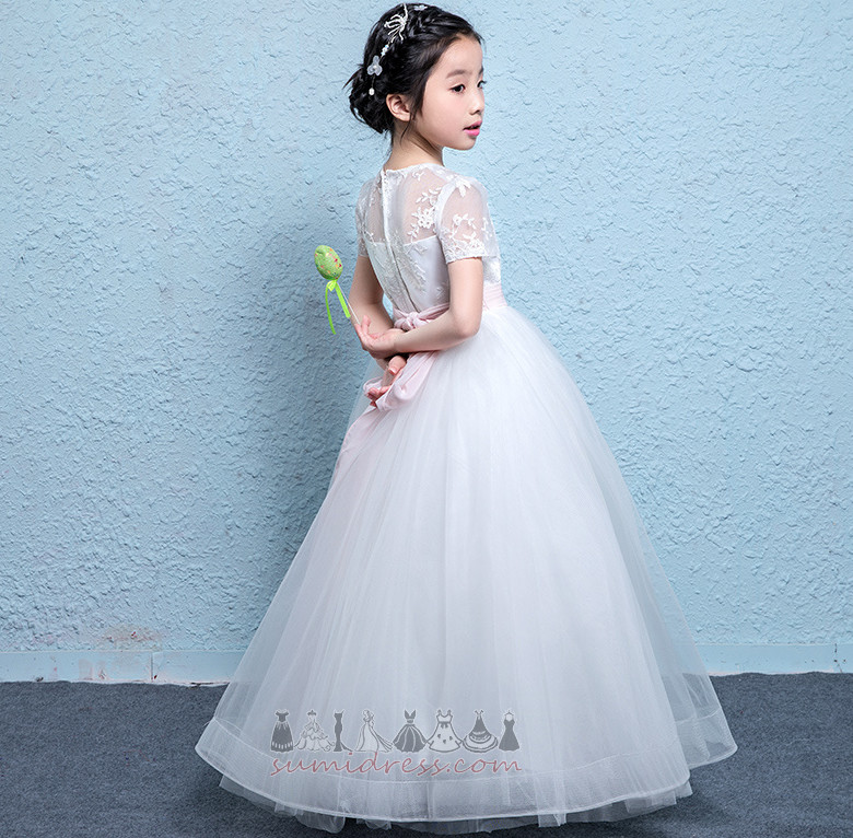 Платье девушки цветка Пояса A-линия формальный Акцентированные лук Короткие рукава