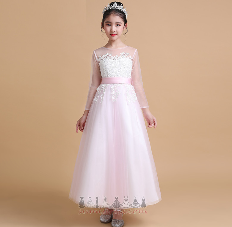 Платье девушки цветка средний A-линия Акцентированные лук Кружевной оверлея Аппликации