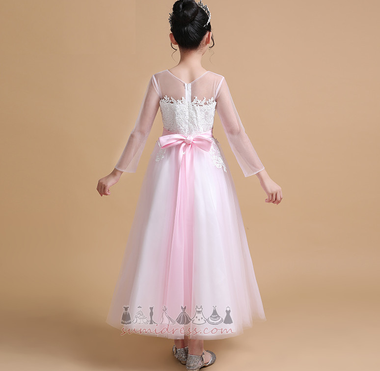 Платье девушки цветка средний A-линия Акцентированные лук Кружевной оверлея Аппликации