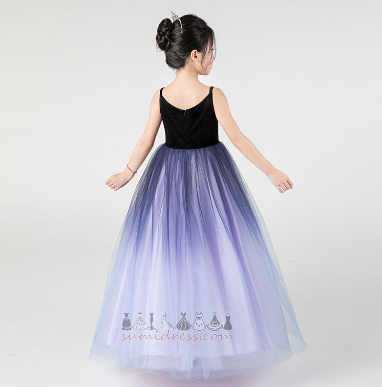 Платье девушки цветка тюль V-образным вырезом элегантный Длина пола Без рукавов Природные Талия