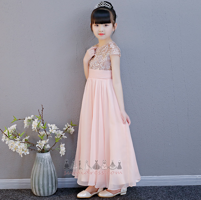 Платье девушки цветка весна элегантный блестками Природные Талия шифон Длина лодыжки