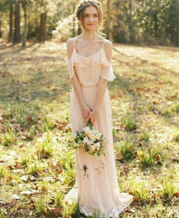 Платье невесты бретельках треугольник складка длинный элегантный Природные Талия