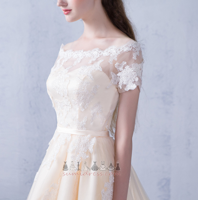 Платье невесты кружево средний Чай Длина Бато Природные Талия Короткие рукава