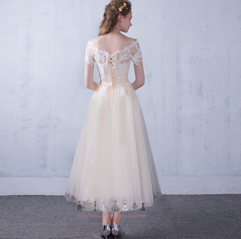 Платье невесты кружево средний Чай Длина Бато Природные Талия Короткие рукава