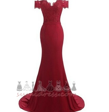 платье выпускного вечера Кружевной оверлея длинный Аппликации С плеча атласная Тонкие