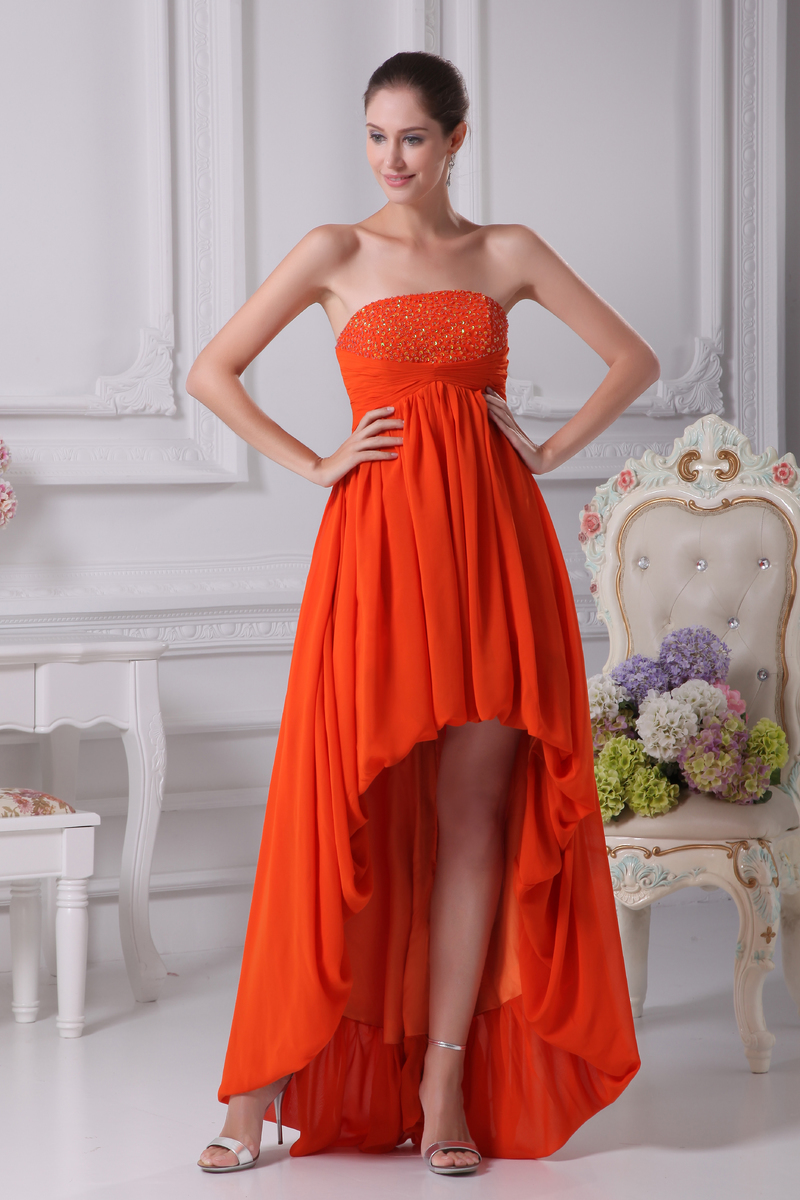 Pleated banquet Backless Hemline Asymmetrical Empire Elegant Prom Dress