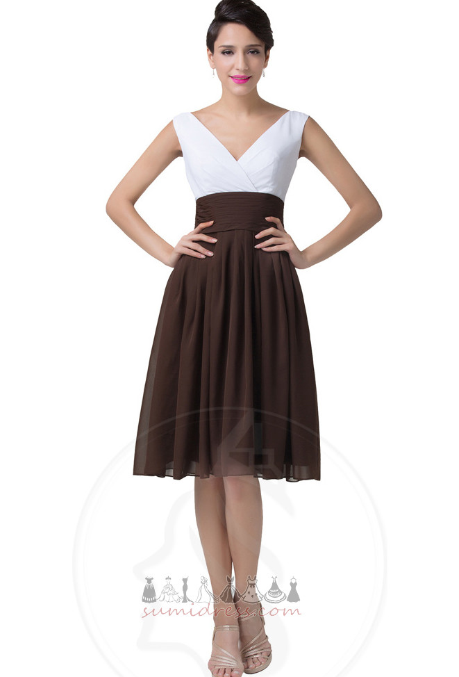 Pleated Bodice A-Line Knee Length Sleeveless Simple Chiffon Party Dress