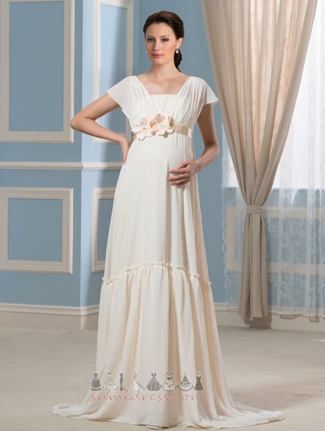 Pleated Bodice Long Zipper Up Elegant Accented Rosette T-shirt Wedding skirt