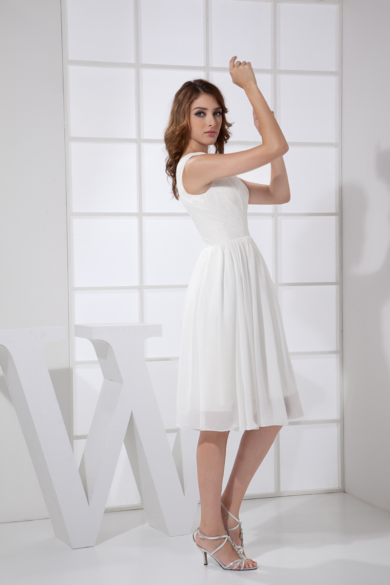 Pleated Bodice Natural Waist A-Line Modest Pleated Chiffon Bridesmaid Dress