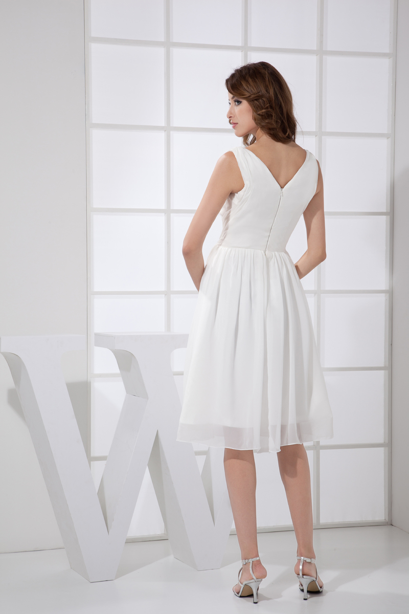 Pleated Bodice Natural Waist A-Line Modest Pleated Chiffon Bridesmaid Dress