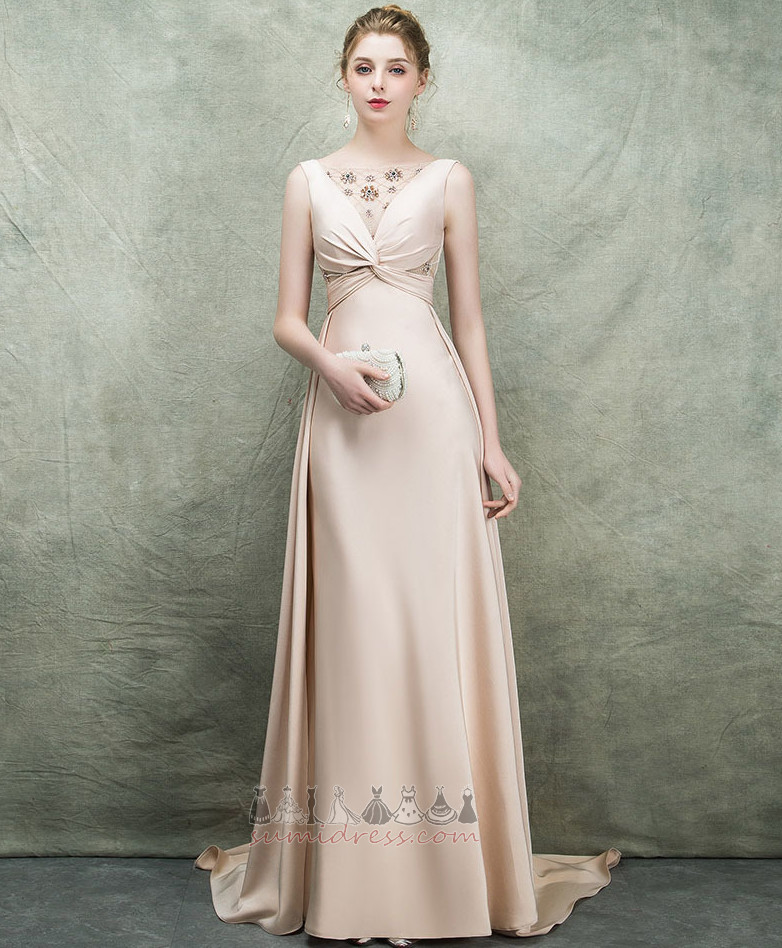 Pleated Bodice Sleeveless Elegant Bateau Spring Natural Waist Evening gown