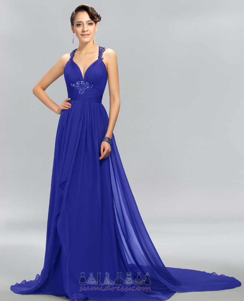 Pleated Bodice V-Neck Fall Long Medium A-Line Evening gown