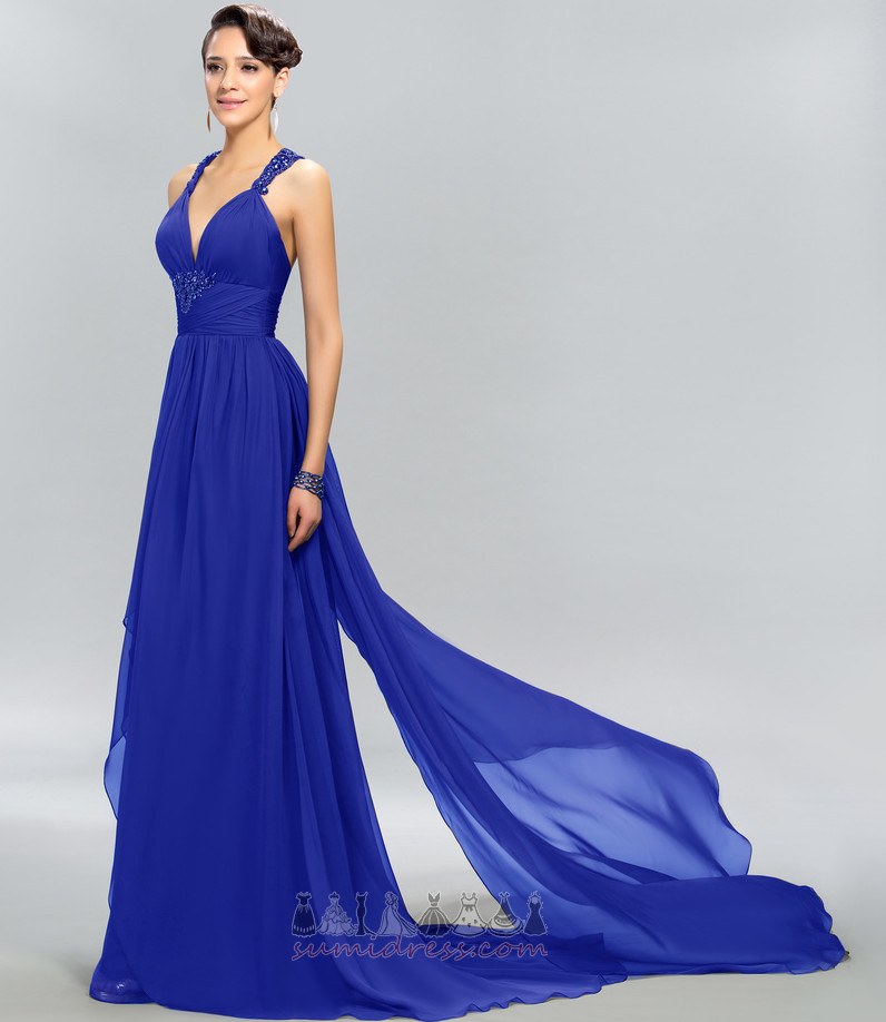 Pleated Bodice V-Neck Fall Long Medium A-Line Evening gown