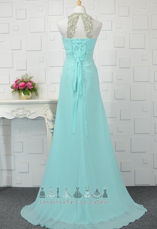 Pleated Chiffon Lace-up Pleated Bodice Sweep Train A-Line Evening Dress