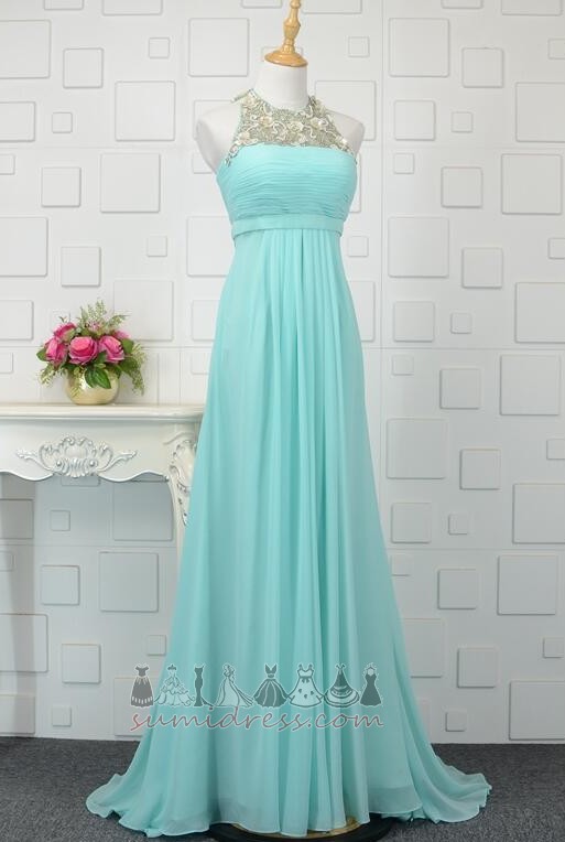 Pleated Chiffon Lace-up Pleated Bodice Sweep Train A-Line Evening Dress