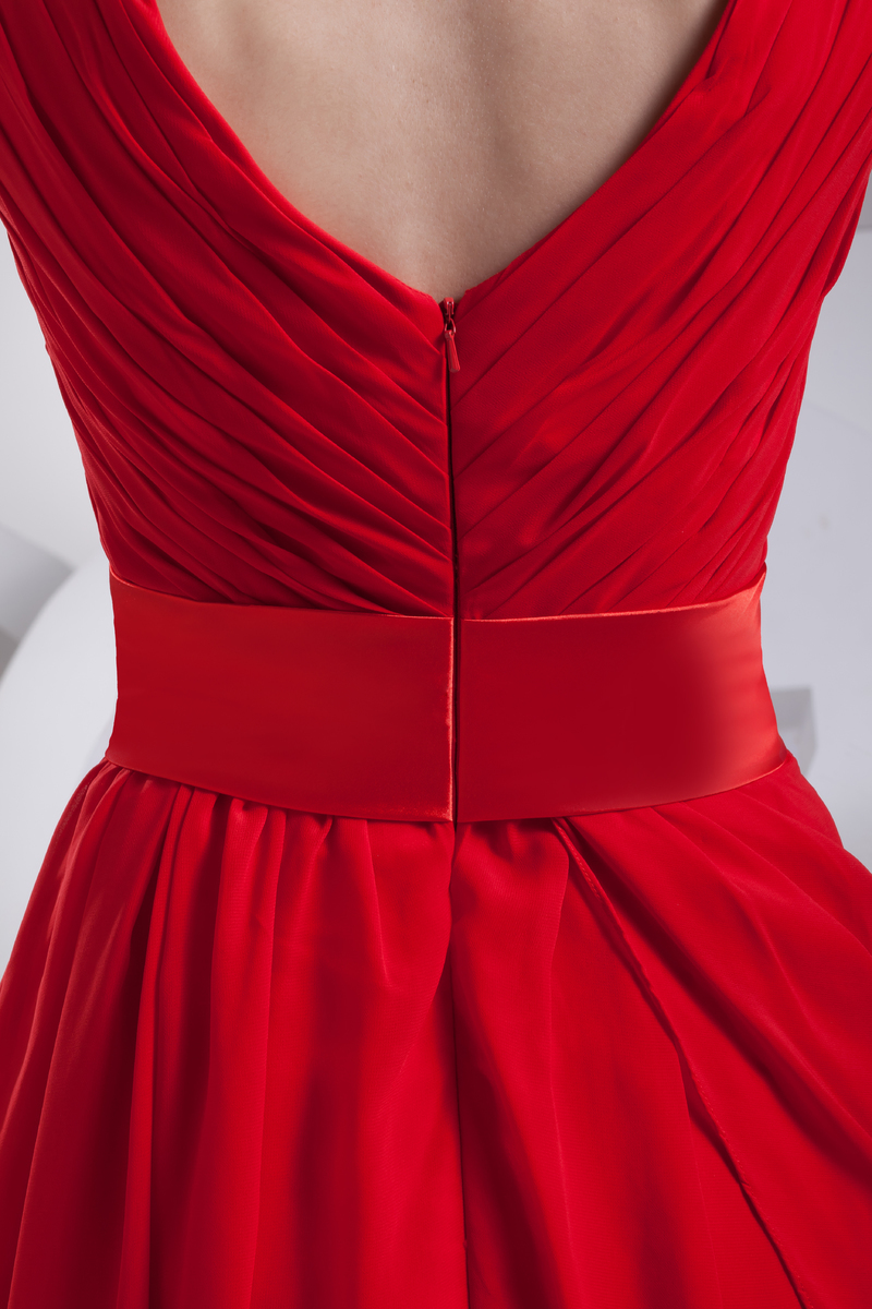 Pleated Natural Waist Zipper Up Simple A-Line Chiffon Homecoming Dress