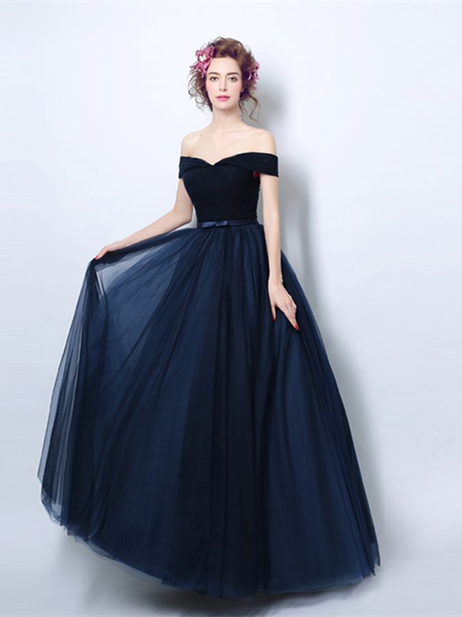 Pleated Short Sleeves Off Shoulder Wedding Natural Waist A-Line Evening gown