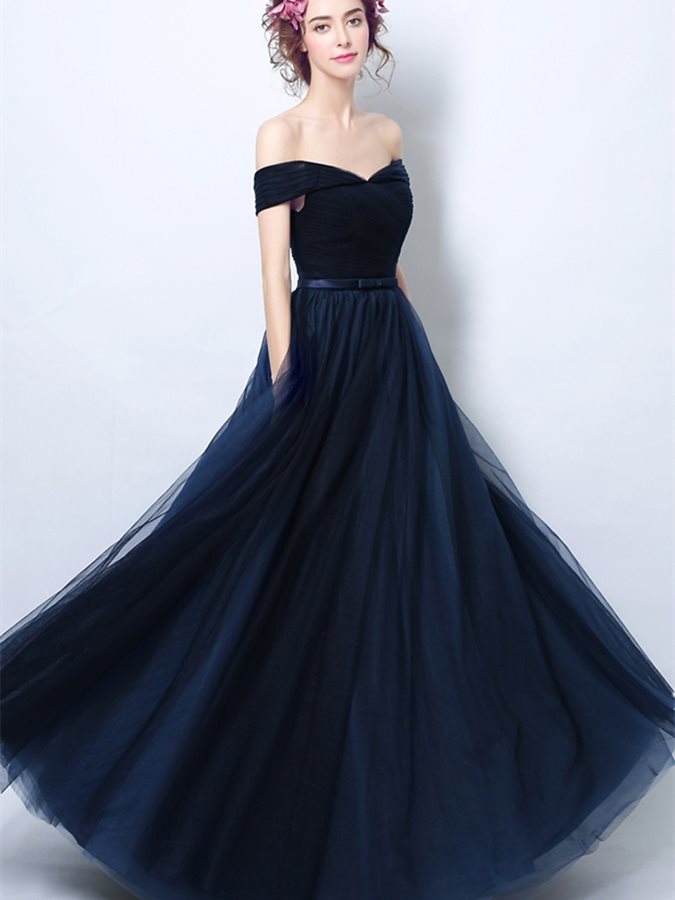 Pleated Short Sleeves Off Shoulder Wedding Natural Waist A-Line Evening gown