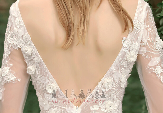 Poet ermer V-hals A-formet Strand Lang Lace Bryllupskjole