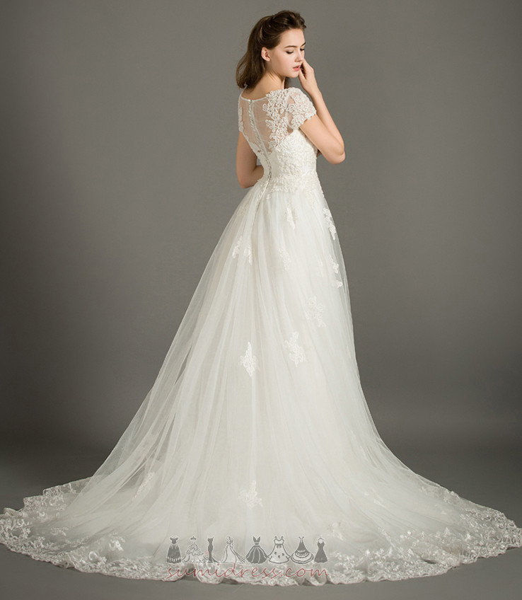 Póló Csipke Söprés vonat Természetes derék Beach Vonalú Esküvői ruha