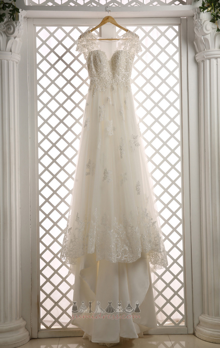 Póló Csipke Söprés vonat Természetes derék Beach Vonalú Esküvői ruha