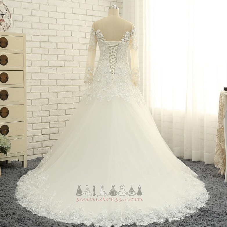 потовщення Елегантний довгі рукави лінія Босоніжки акцентована Розетка Весільна сукня