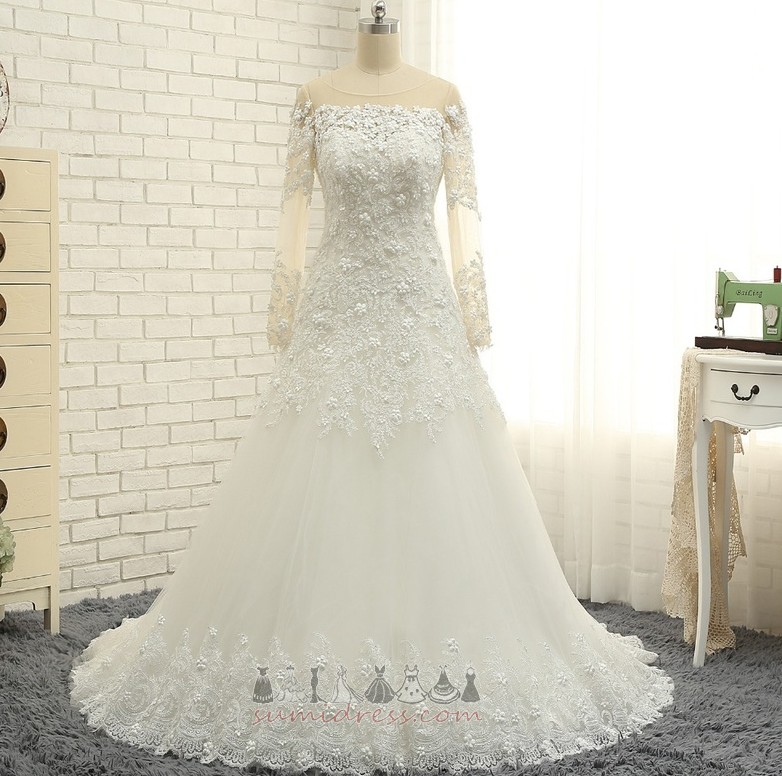 потовщення Елегантний довгі рукави лінія Босоніжки акцентована Розетка Весільна сукня