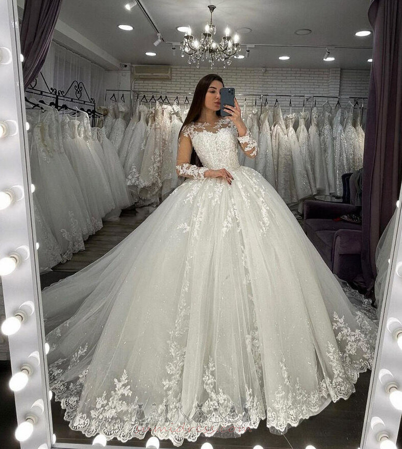 Presýpacie hodiny širokým hrdlom Dlhé Ilúzia rukávmi S dlhými rukávmi Svadobné šaty