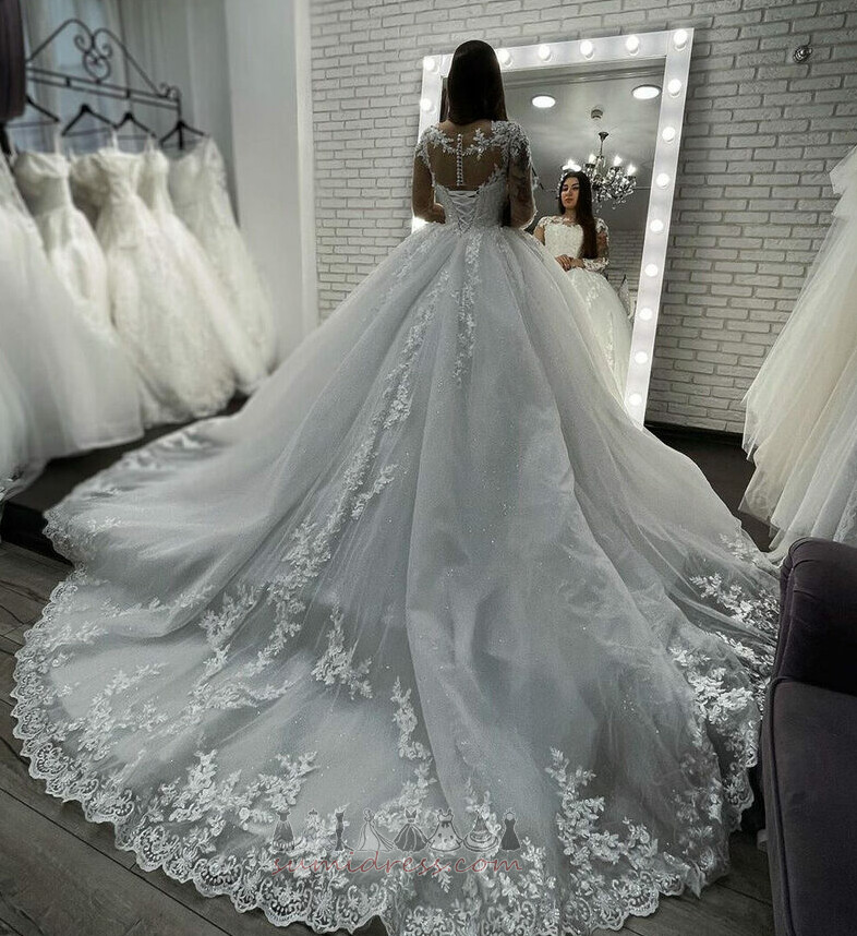 Presýpacie hodiny širokým hrdlom Dlhé Ilúzia rukávmi S dlhými rukávmi Svadobné šaty