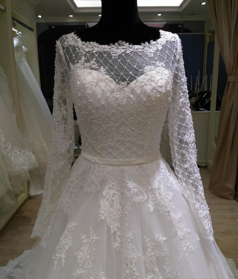 Princess Bateau Medium Zipper Up Lace Illusion Sleeves Wedding Dress