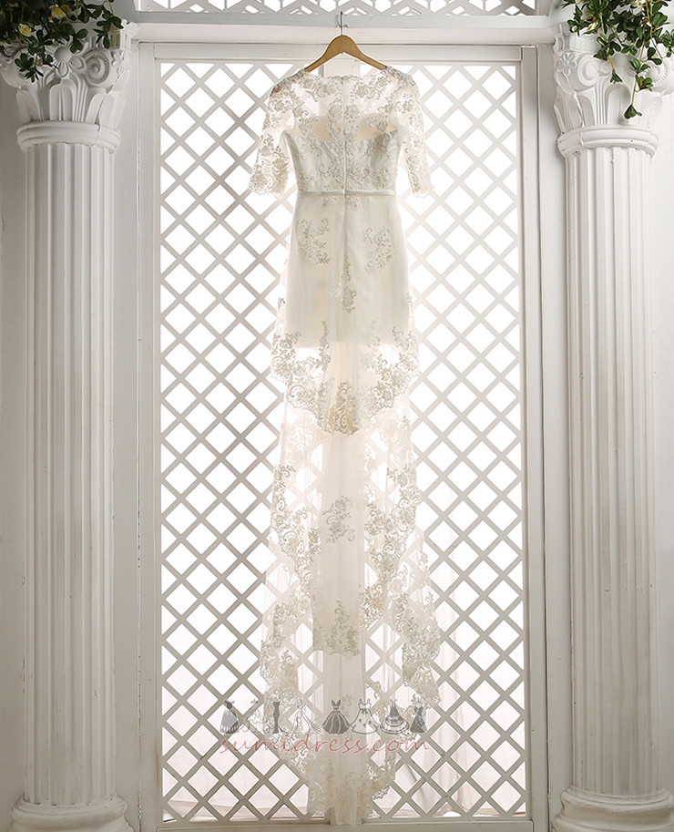 Природен кръста Дантела Тениска метене влак Дантела цип нагоре сватбена рокля