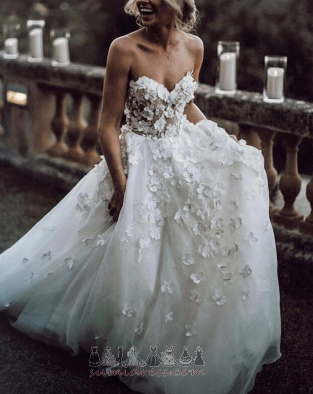 природні Талія Довго аплікації Елегантний тюль на відкритому повітрі Весільна сукня