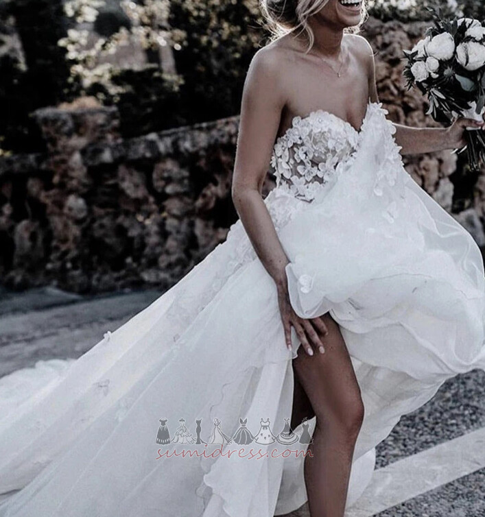 природні Талія Довго аплікації Елегантний тюль на відкритому повітрі Весільна сукня