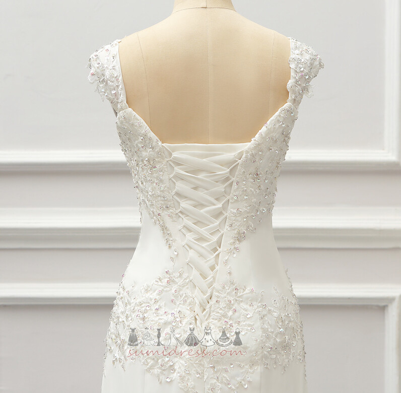 природні Талія Довго потовщення безрукавний квадрат шифон Весільна сукня