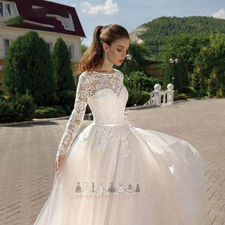 природні Талія ілюзія рукава аплікації лінія коштовність простий Весільна сукня