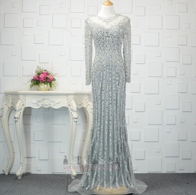 природні Талія коштовність блискавка вгору потовщення довгі рукави Вечірня сукня