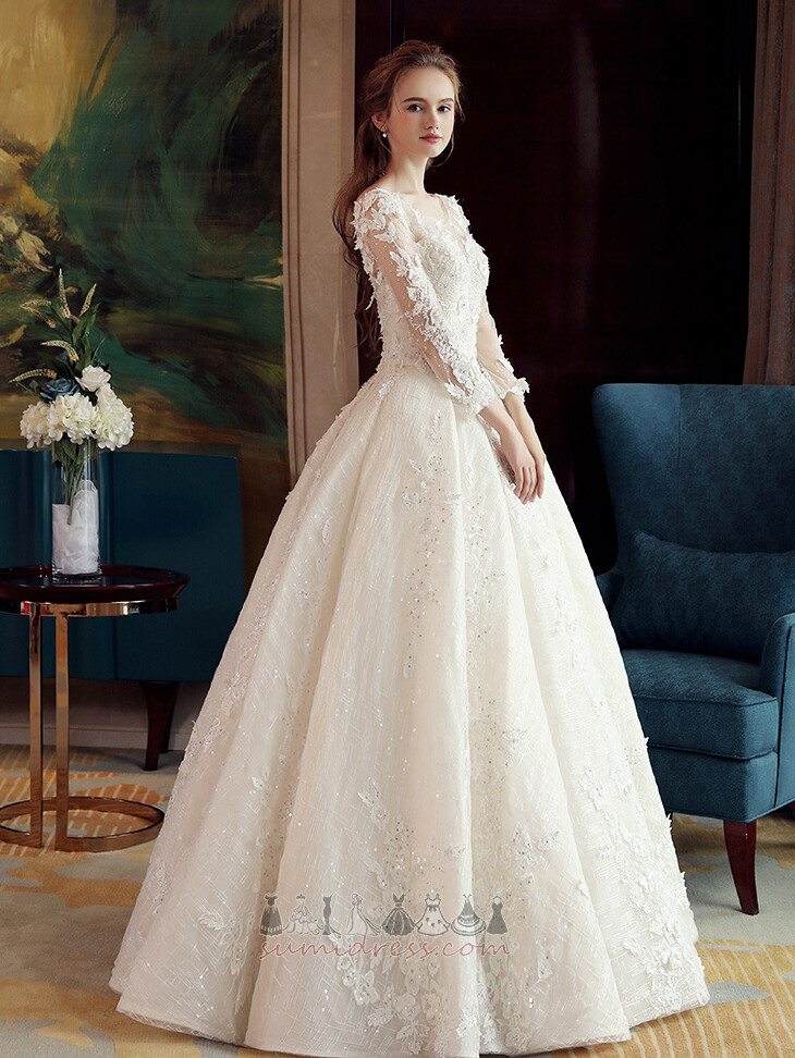природні Талія тюль довгі рукави замкова щілина довжина підлоги лінія Весільна сукня