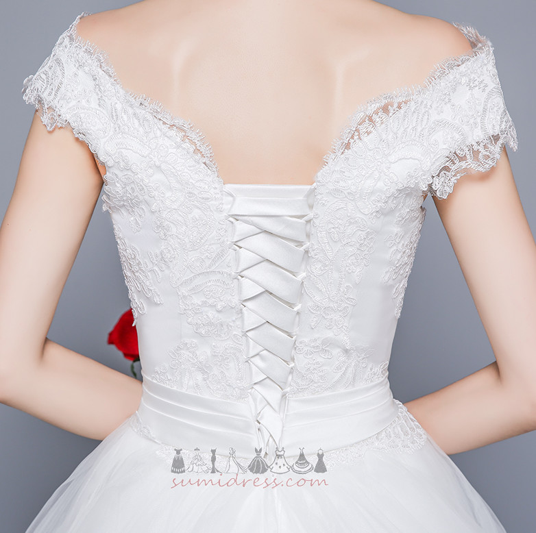 природні Талія тюль лінія З плеча короткі рукави лук Весільна сукня