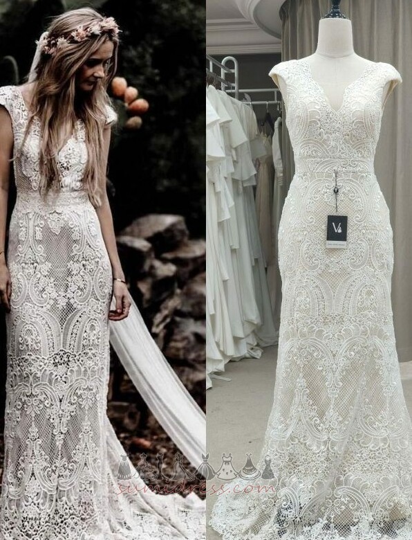 природні Талія V-подібним вирізом безрукавний мереживо Елегантний Весільна сукня