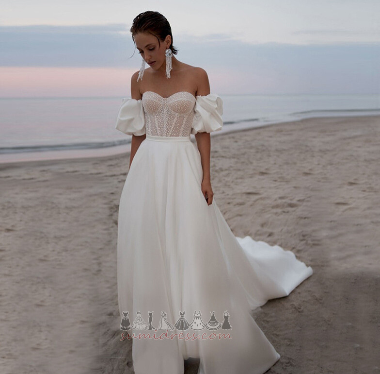 Продаж пуф рукава без спинки атлас драпіровані лінія Весільна сукня