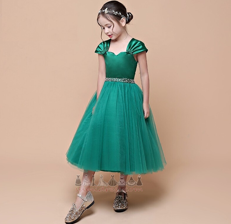 Profilering Sommar Capped muffar Pärlstav bälte A-linjeformat liten flicka klänning