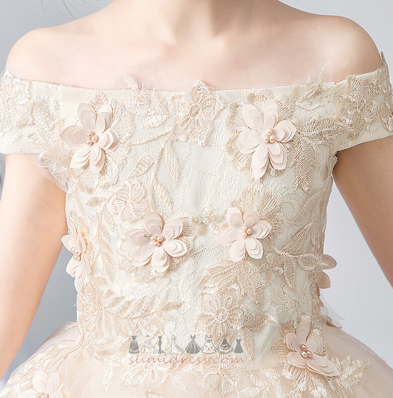 Πρώτη κοινωνία φόρεμα Προσαρμοσμένες μανίκια Γραμμή Α Δαντέλα κούνια Από τον ώμο Τονισμένα ροζέτα