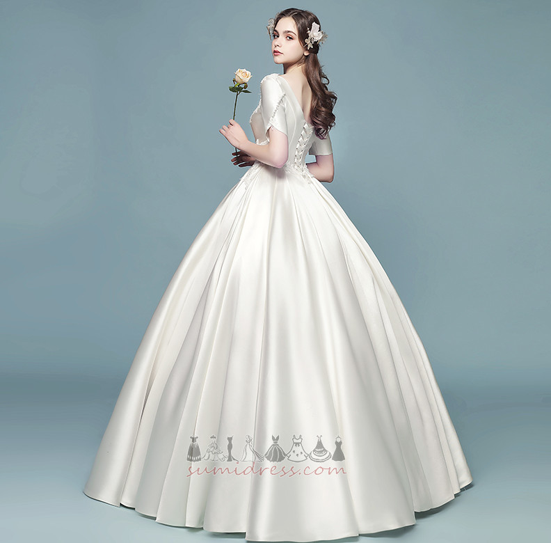 Resmi Kare Kat uzunluğu Kısa kollu Bağcıklı Kış Düğün Elbise