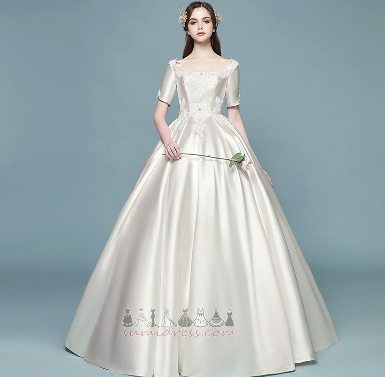 Resmi Kare Kat uzunluğu Kısa kollu Bağcıklı Kış Düğün Elbise