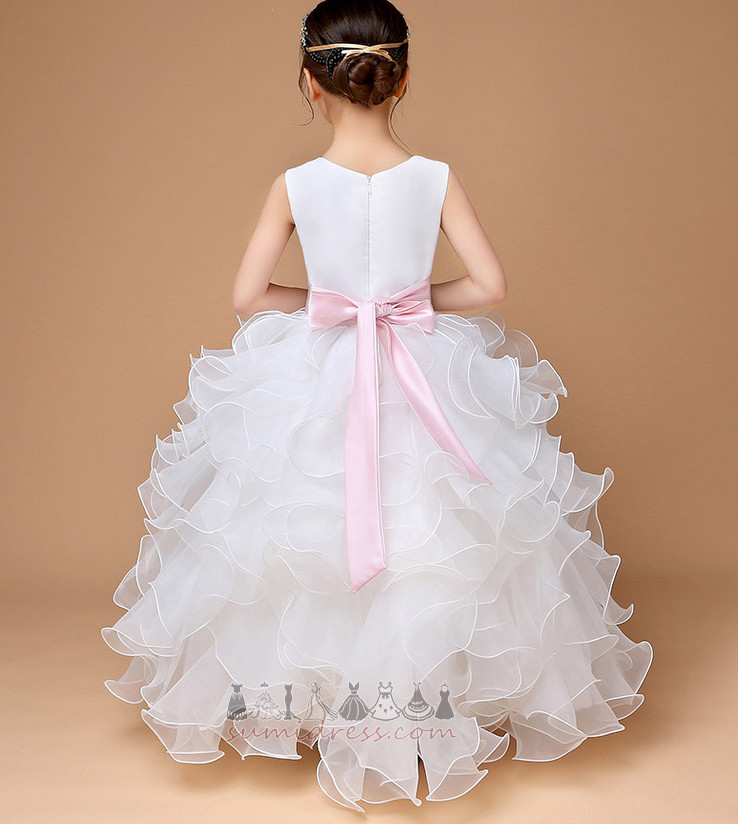 Resmi Mücevher Aksanlı yay Organze Ayak bileği uzunluğu Bahar Çiçek kız elbise