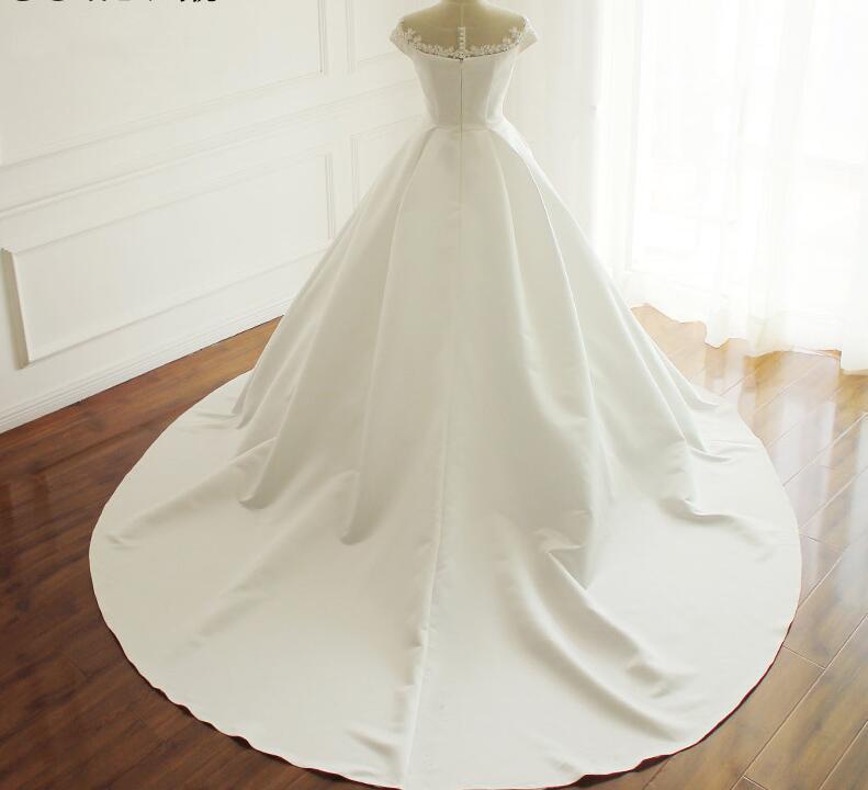 рюш блоковані рукава Довго середа блискавка вгору атлас Весільна сукня