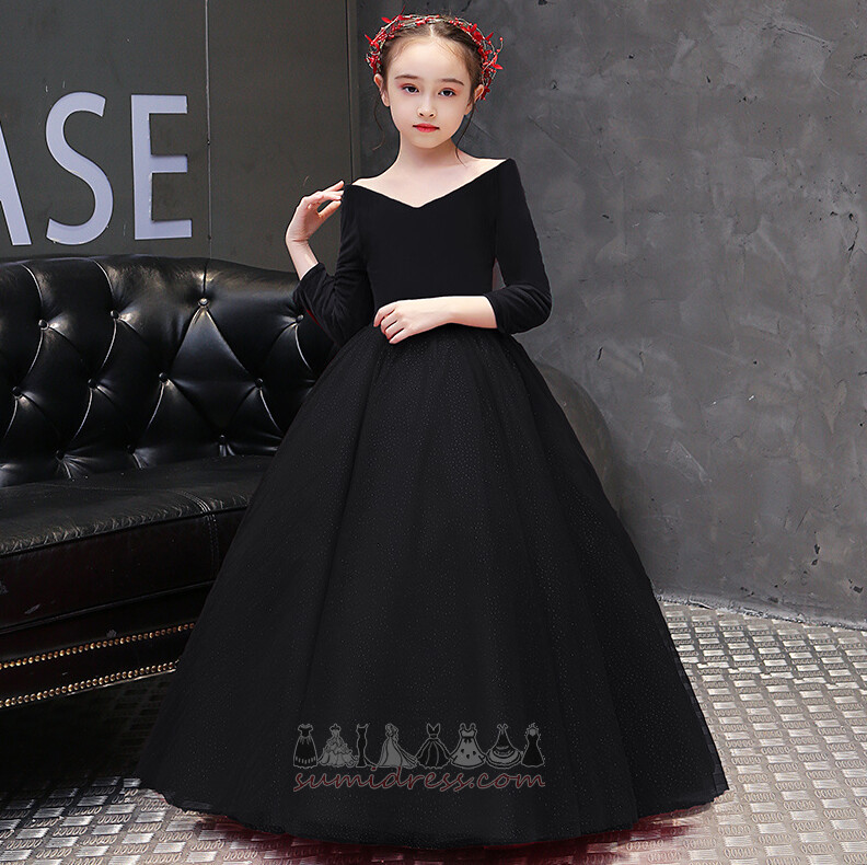Robe Cortège Fille Elégant Liaison Col en V Médium Col en V Foncé Manche Longue