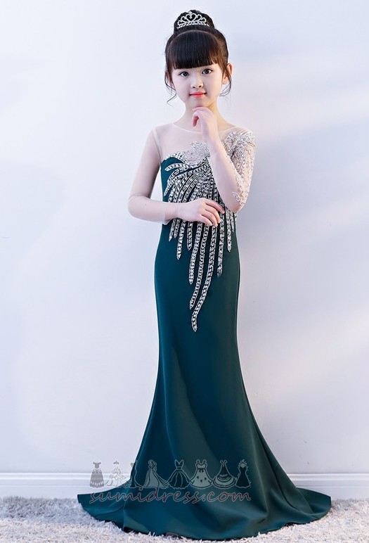 Robe Cortège Fille Printemps Manche Aérienne corsage pierreries Traîne Courte Longue Perle