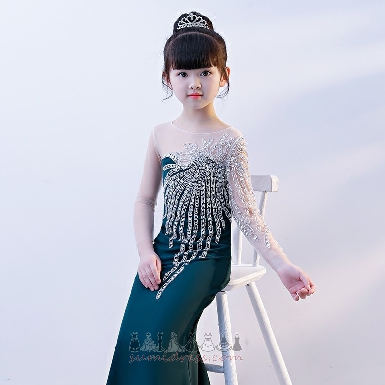 Robe Cortège Fille Printemps Manche Aérienne corsage pierreries Traîne Courte Longue Perle