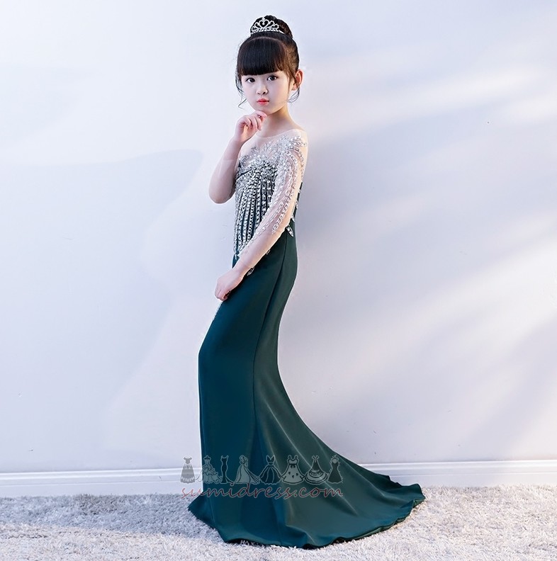 Robe Cortège Fille Printemps Manche Aérienne corsage pierreries Traîne Courte Longue Perle